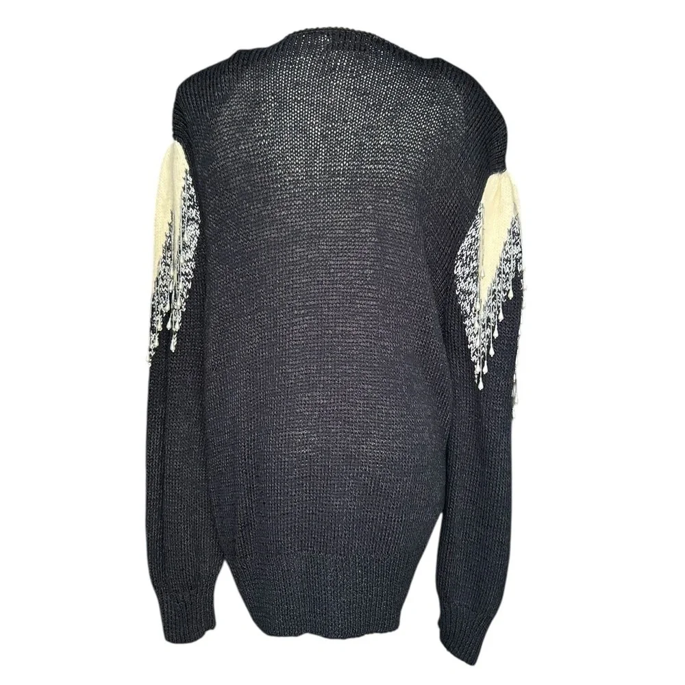 Magnolia Vintage Womens Cardigan Sweater Black Silver Beads Embellished 80’s Med